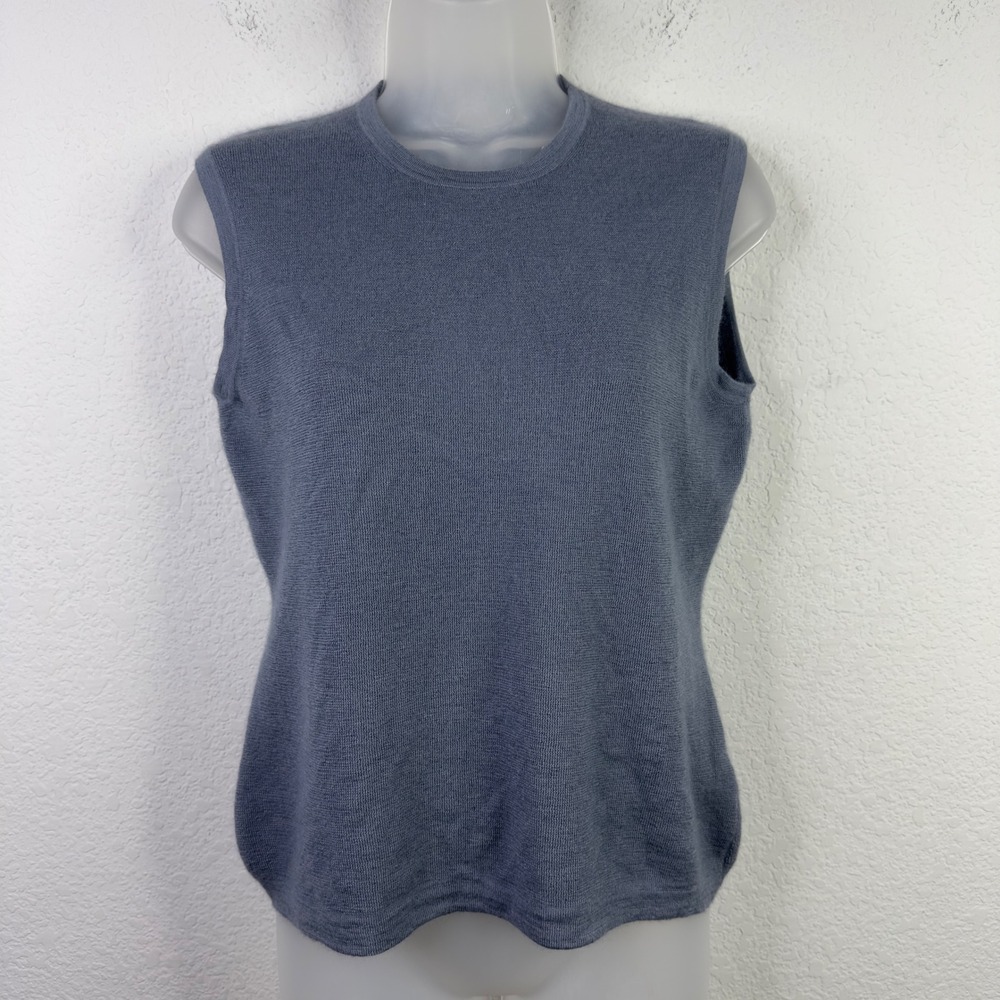 Carolina Herrera Tank Top Sweater‎ Womens L Blue Cashmere Silk Minimalist Luxury